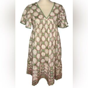 NWT Clara The Label Ruffle Sleeve Lined‎ Gold Thread Trim Greta Dress Small